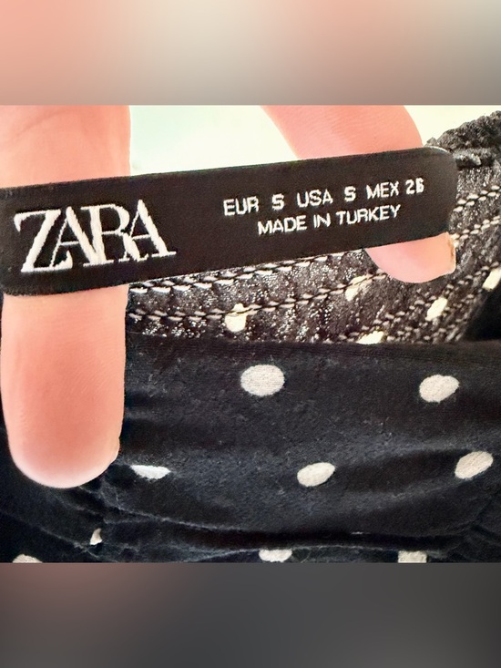 Zara Polka Dot Ruched Crop Top Size S Black Sheer Puff Sleeve Whimsigoth - Picture 7 of 7